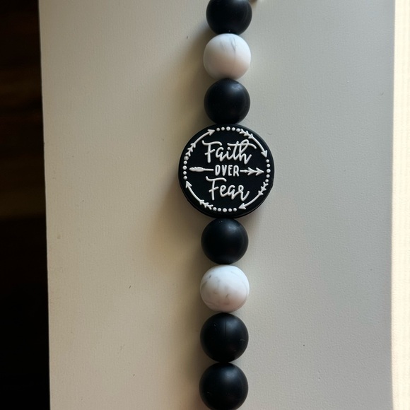 (2/$18)Faith over Fear Cup Charm with White Marble beads - Picture 2 of 3